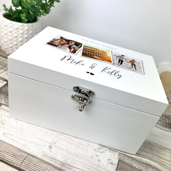 Personalised Couples Photo White Wooden Keepsake Memory Box, 5 of 10