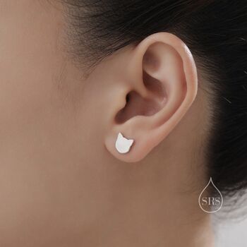 Minimalist Cat Face Stud Earrings In Sterling Silver, 2 of 10