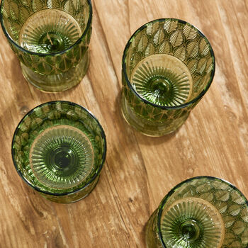 Set Of Four Green Leaf Patterned Wine Goblets, 5 of 7
