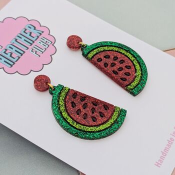 Watermelon Glittery Earrings, 2 of 4