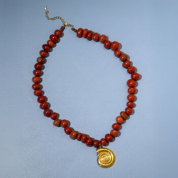 Chestnut Pebble Bead And Spiral Pendant Necklace, 2 of 5