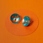 Orange Printed Graphic Silver Ear Studs, thumbnail 5 of 11