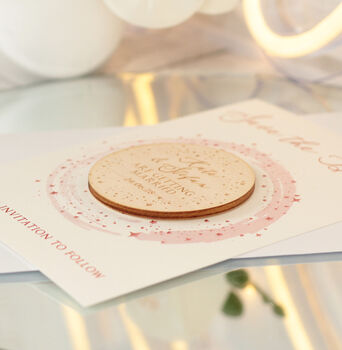Sparkly Circle Wedding Save The Date Magnet And Card, 4 of 11