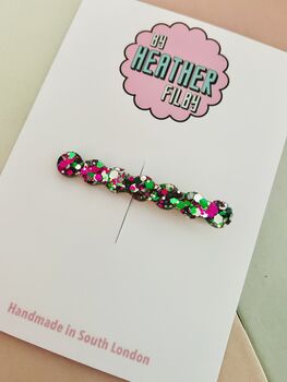 Pink, Green And Silver Thin Bubble Hair Clip / Colourful Resin Slide / Birthday Gift For Friend / Hair Accessory, 4 of 5