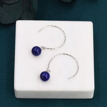 Sterling Silver Genuine Lapis Lazuli Bead Dangle Earrings, 5 of 11