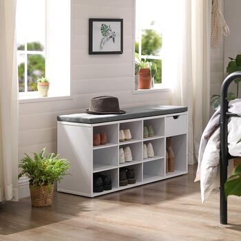 Shoe Storage Bench With Cushion Drawer Open Compartment, 4 of 12