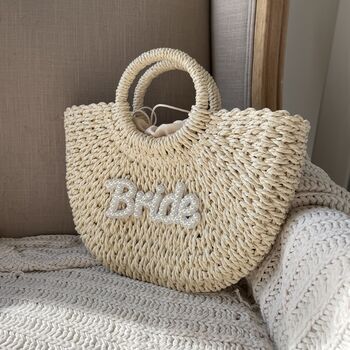Large Bride Wicker Handle Basket Drawstring Bag, 4 of 4