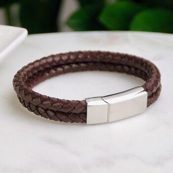 Personalised Men's Double Leather Plait Bracelet, 6 of 11