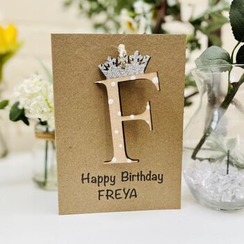 Personalised Crown Card Wooden Glitter Letter Name, 8 of 10