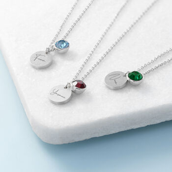 Personalised Silver Birthstone Crystal + Disc Necklace, 5 of 12
