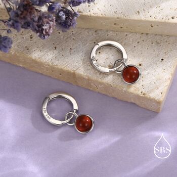 Sterling Silver Dangling Red Onyx Hoop Earrings, 5 of 12
