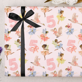 Three Sheets Of Children's 5th Birthday Fairy Wrapping Paper, 2 of 2