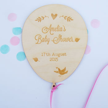 Engraved Birchwood Balloon Baby Card, 2 of 3