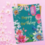 Happy Birthday Flowers And Gold Card, thumbnail 1 of 3