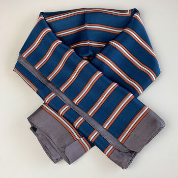 Navy And Orange Geometric Striped Silky Scarf, 3 of 4