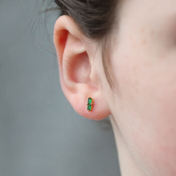 Cut Emerald Baguette Gold Studs, 2 of 5