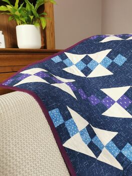 Handmade Patchwork Lap Quilt/Throw, Blues And Purples, 5 of 11