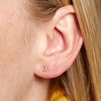 Gold Plated Moon Stud Earrings, 2 of 5