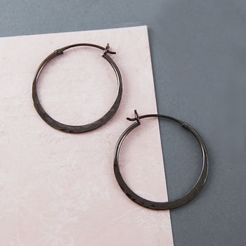 Black Oxidised Silver Textured Hoop Earrings, 3 of 6