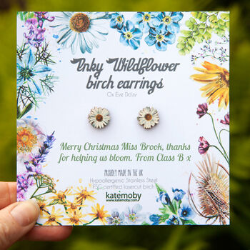 Christmas Personalised Wildflower Birch Stud Earrings, 7 of 12