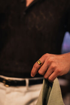 Gold Moss Agate Gemstone Square Signet Ring For Men, 8 of 11