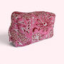Xl Toiletry Bag | Quilted Cotton Large Wash Bag | Pink And Red Flower Block Print, thumbnail 3 of 5