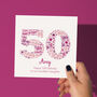 Pink Star Personalised 50th Birthday Card, thumbnail 1 of 5