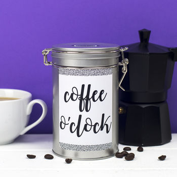 'Coffee O' Clock' Coffee Gift In Tin Monochrome, 3 of 4