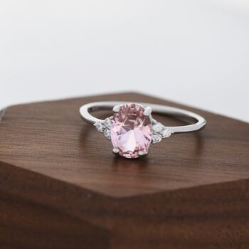 Sterling Silver Genuine Morganite Oval Ring, 3 of 12