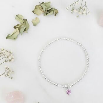 Sterling Silver October Tourmaline Heart Birthstone Bracelet, 5 of 9