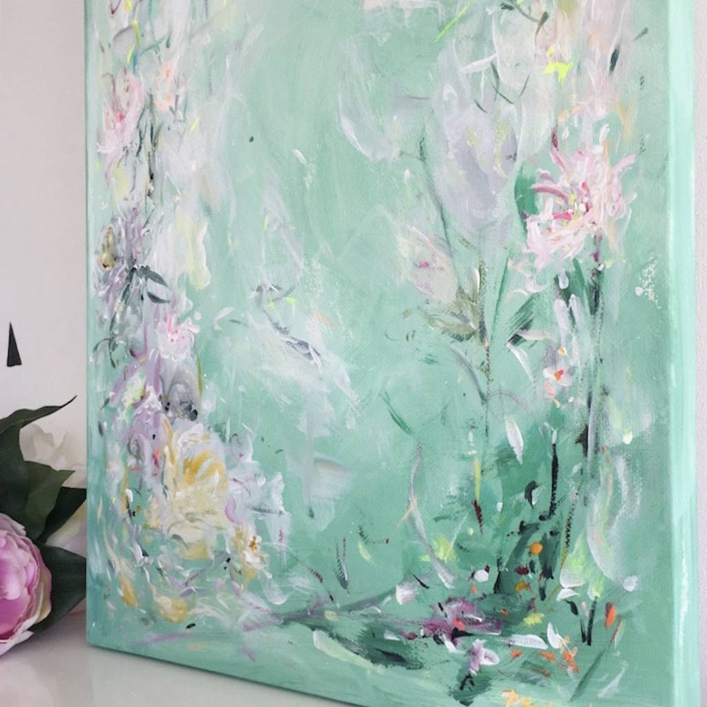 Mint Green Abstract Floral Wall Art Original Canvas By