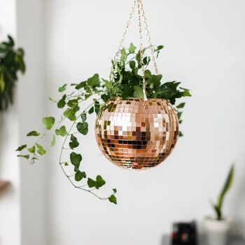 Rose Gold Disco Ball Hanging Planter, 3 of 5