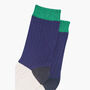 Glitter Mid Calf Ribbed Cotton Boot Socks Colour Block Navy Cream, thumbnail 2 of 4