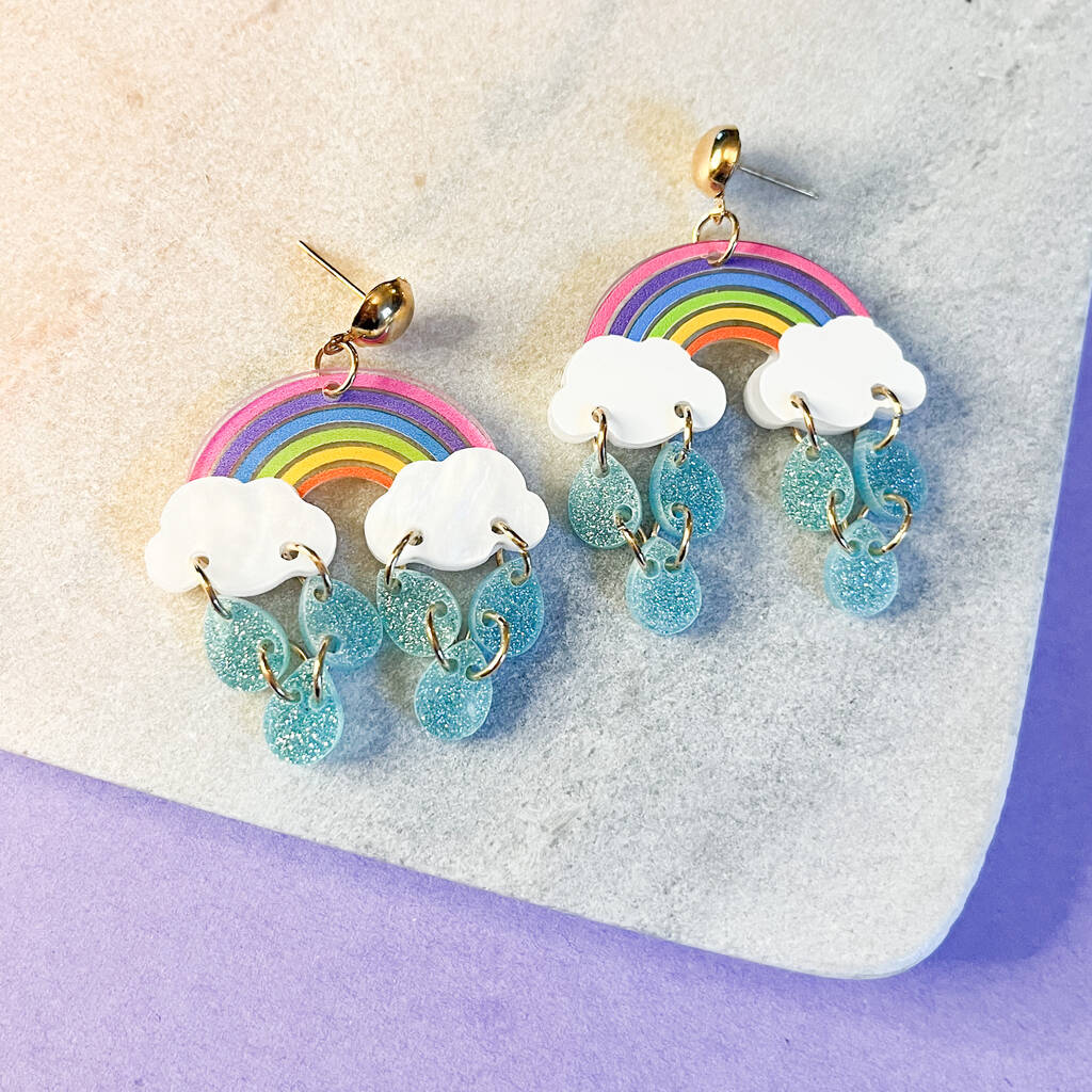 Acrylic Rainbow Raindrop Dangle Earrings