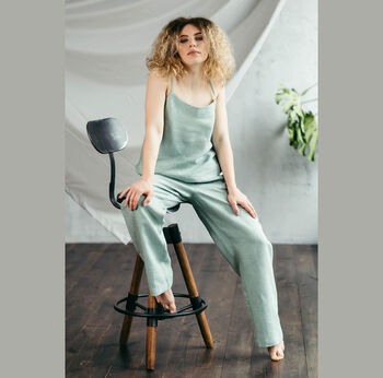 Linen Pyjama Set For Women Cami And Loose Trousers, 9 of 10