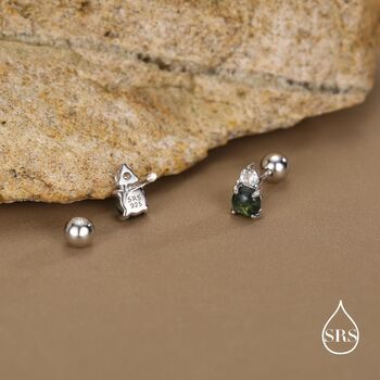 Sterling Silver Moss Agate And Cz Screw Back Stud Earrings With Ball Backs, 5 of 12