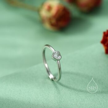 Sterling Silver Very Tiny Cz Heart Ring, 3 of 12