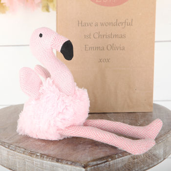 Personalised Gift Bag And Flamingo Rattle Toy, 3 of 4