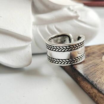 Adjustable Wide Thick Cigar Band 925 Silver Cuff Ring, 2 of 6
