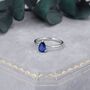 Created Blue Sapphire Droplet Ring In Sterling Silver, thumbnail 1 of 8
