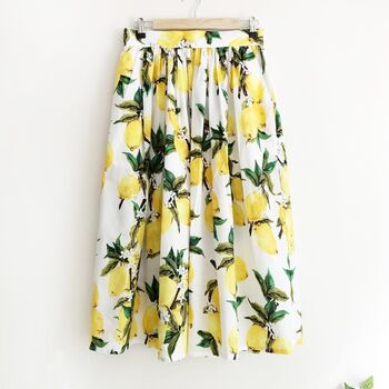 Lemon Print Cotton Midi Skirt, 4 of 7