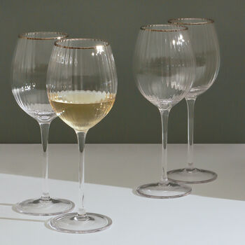 G Decor Set Of Four Ribbed Wine Glasses With Silver Rim, 2 of 5
