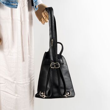 Black Soft Leather Small City Backpack, 7 of 9