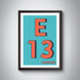 E13 East Ham Typography Postcode Print, thumbnail 4 of 11