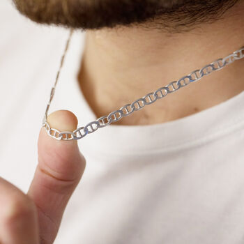 Men's Sterling Silver Flat Link Chain, 2 of 8