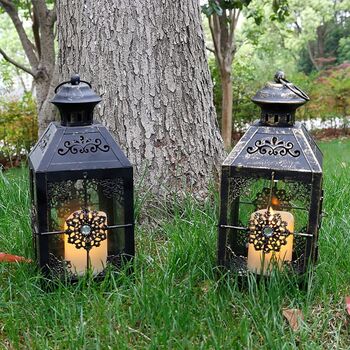 Set Of Two Black With Gold Brush Candle Lantern, 3 of 6