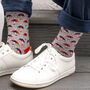 Men's Bamboo Socks Grey Red Umbrella, thumbnail 1 of 5