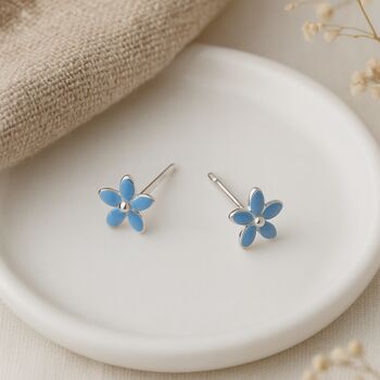 Sterling Silver Forget Me Not Micro Studs: Blue Enamel Flower Earrings – 4mm, 2 of 7