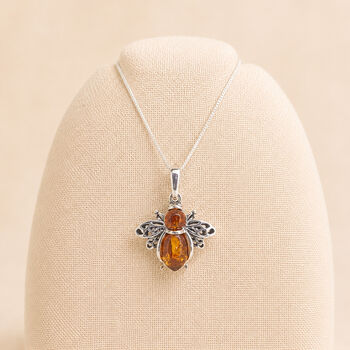 Personalised Sterling Silver Baltic Amber Bee Pendant Necklace, 3 of 12