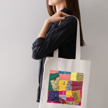 Colourful Sari Fabric Patchwork Tote, Reusable Shopping Bag, Fair Trade Handmade In India, 2 of 9